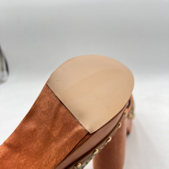 YDN Multi Platform Slip On Clogs Mules Cork High Heel Round Toe Rivet Sandals - Picture 6 of 8